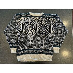 Vintage Croft And Barrow Grandpa ChunkSweater Size Medium Navy Gray‎ Made In USA